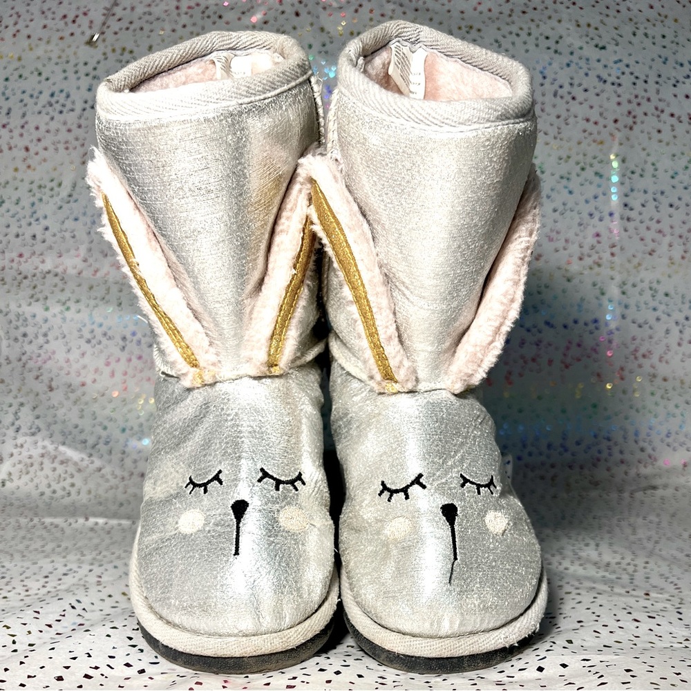 Girls MUK LUKS Zoo Babies Faux Fur Bunny Rabbit Boots Silver Sparkle Size 3